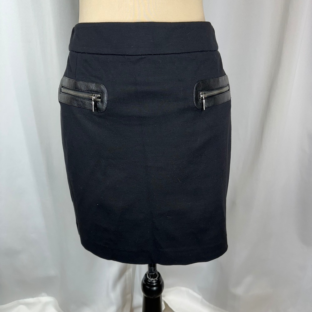 Cynthia Steffe Black Pencil Skirt Size 8 Zip Pocket Career Moto Chic